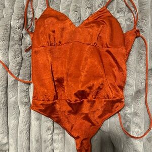 Tie Back Free People Body Suit Orange